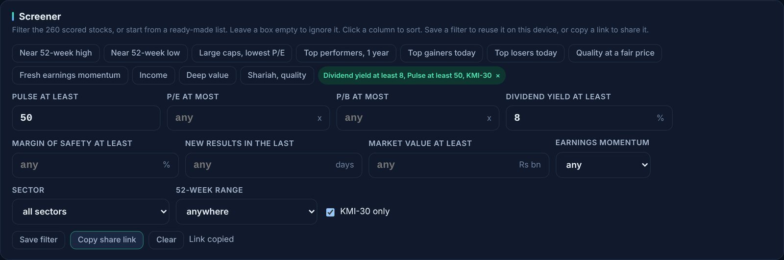 A saved screen and the Link copied message